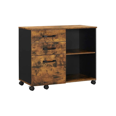 Vasagle Rustic Brown Storage Cabinet With File Drawer For Home Office - Features 3 drawers and a large open compartment with a shelf 