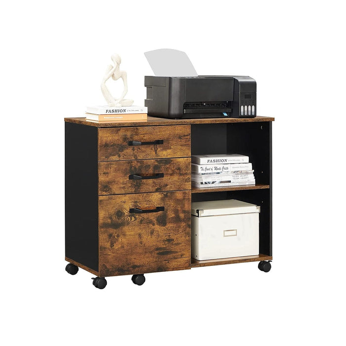 Image of a Rustic Brown and Black Vasagle Storage Cabinet With File Drawer For Home Office