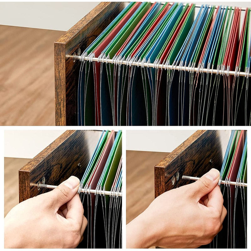 Vasagle Rustic Brown Storage Cabinet With File Drawer For Home Office - Features 3 drawers and a large open compartment with a shelf 