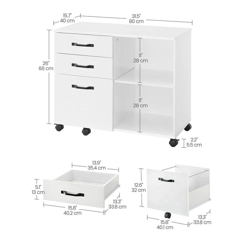 Vasagle White Storage Cabinet With File Drawer For Home Office