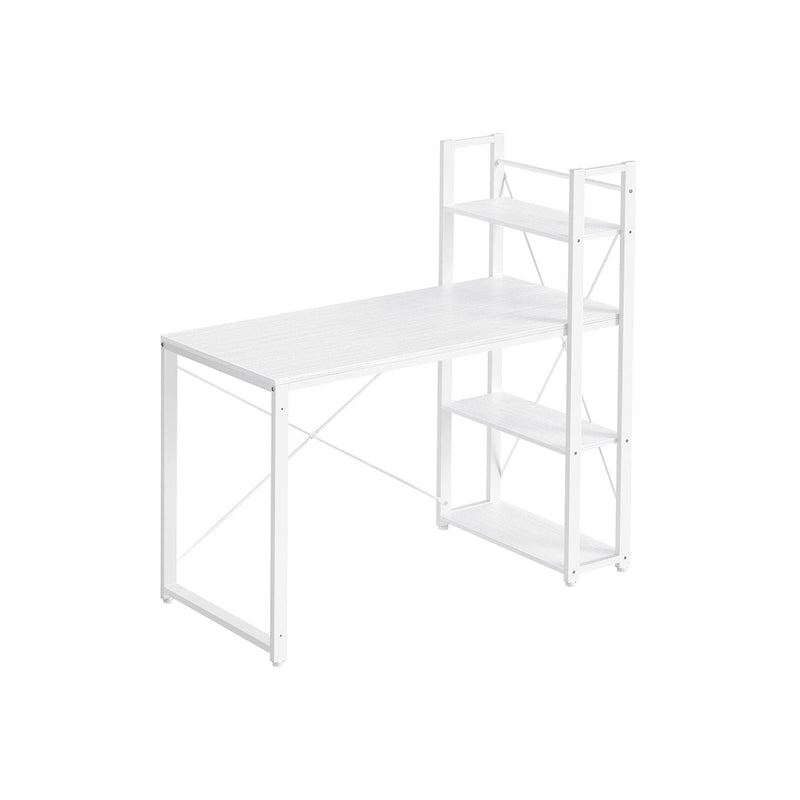 Vasagle White Computer Desk With Shelves 120cm Wide For Home Office