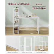 Vasagle White Computer Desk With Shelves 120cm Wide For Home Office