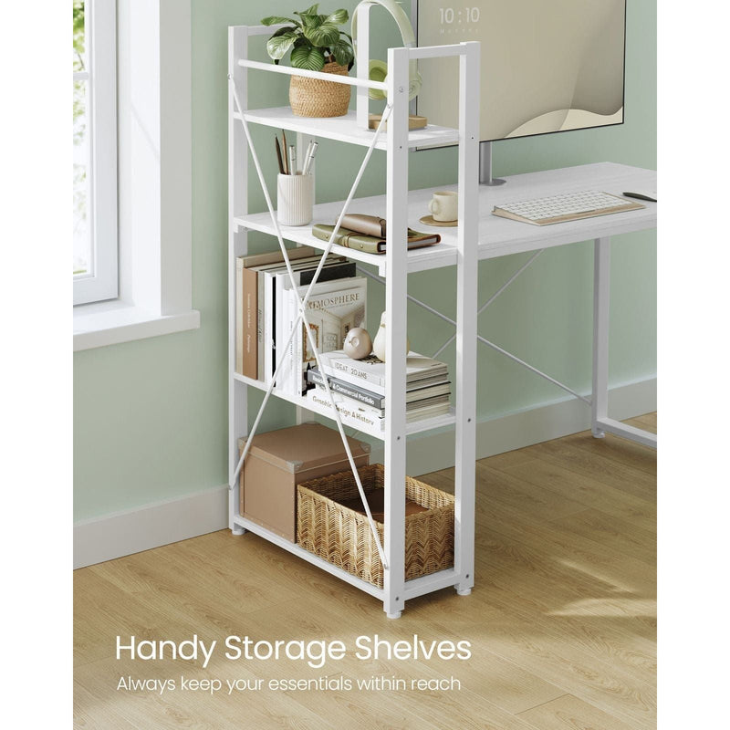 Vasagle White Computer Desk With Shelves 120cm Wide For Home Office