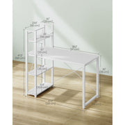 Vasagle White Computer Desk With Shelves 120cm Wide For Home Office