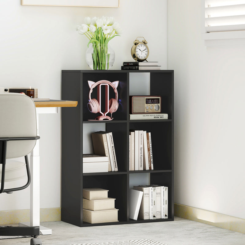 6 Cube Storage Bookshelf With Open Shelves Ideal For Home Or Office Use Black