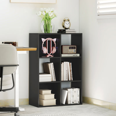 6 Cube Storage Bookshelf With Open Shelves Ideal For Home Or Office Use Black