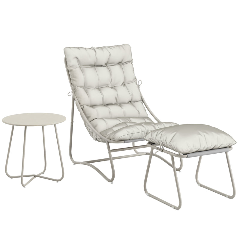 Garden Chair Set with Footstool and Side Table for Relaxing Outdoors Beige and Light Grey Outsunny