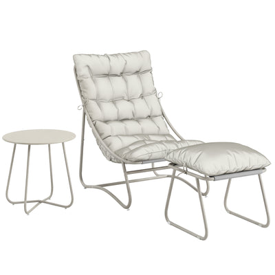 Garden Chair Set with Footstool and Side Table for Relaxing Outdoors Beige and Light Grey Outsunny