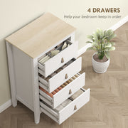 4 Drawer Chest of Drawers with PU Leather Handles and Smooth Metal Runners, White