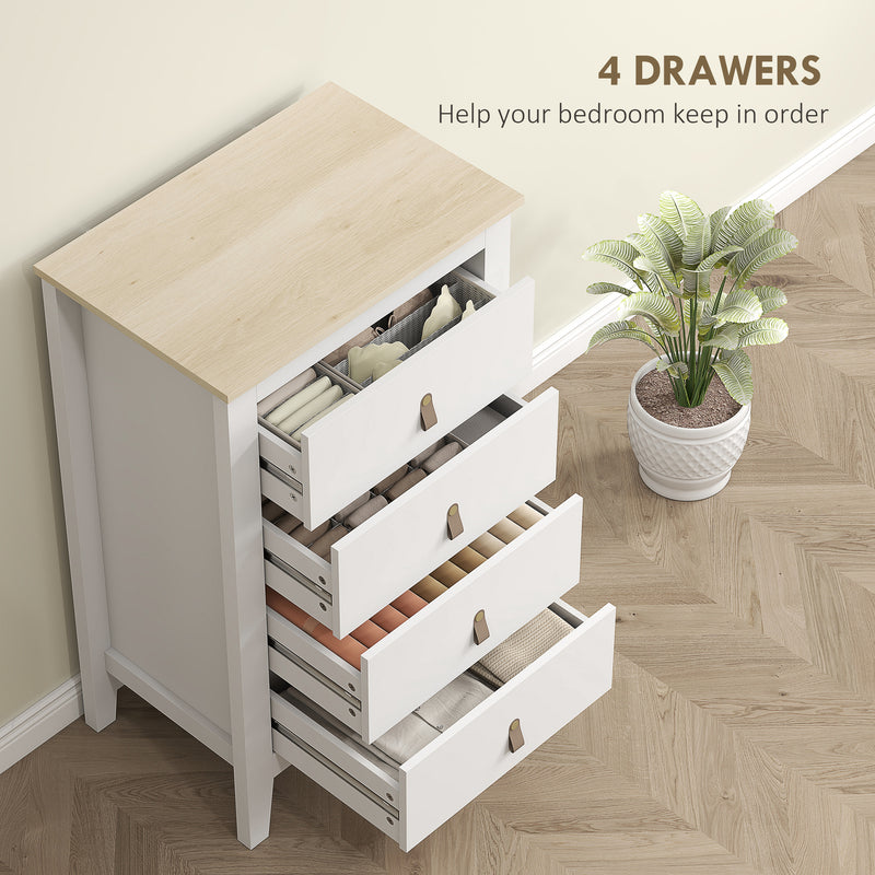 4 Drawer Chest of Drawers with PU Leather Handles and Smooth Metal Runners, White