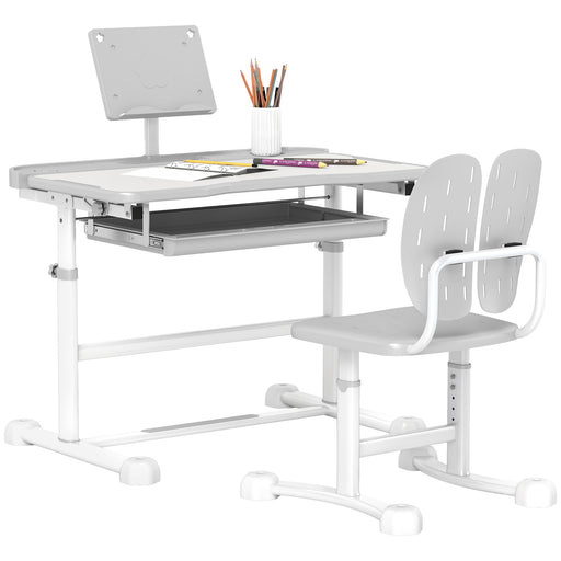 Height Adjustable Kids Desk and Chair Set with Tilted Desktop Grey by AIYAPLAY