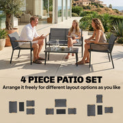 Outsunny 4 Seater Garden Furniture Set with Loveseat, Armchairs, Table, Metal Garden Sofa Set with Breathable Seats, Grey AOSOM