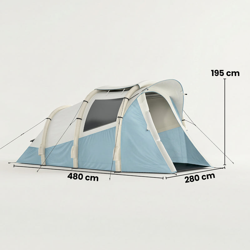 Inflatable Camping Tent for 2 to 3 People with Fast 5 Minute Setup and Two Rooms Light Blue