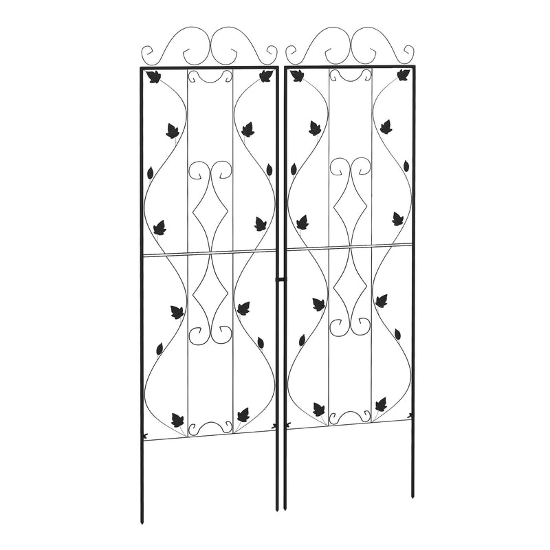 Set of 2 Metal Garden Trellises with Leaf Design for Climbing Plant Support and Decor