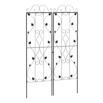 Set of 2 Metal Garden Trellises with Leaf Design for Climbing Plant Support and Decor