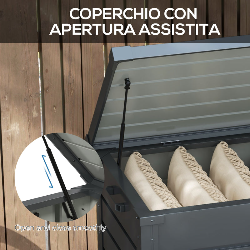 Large 311L Garden Storage Box Galvanised Steel with Lock for Outdoor Use, Dark Grey