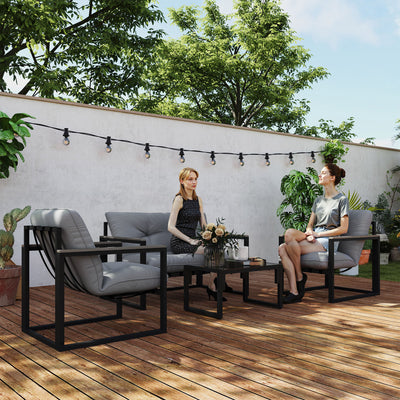 4 Seater Garden Furniture Set with Sofa Chairs and Coffee Table Dark Grey by Outsunny