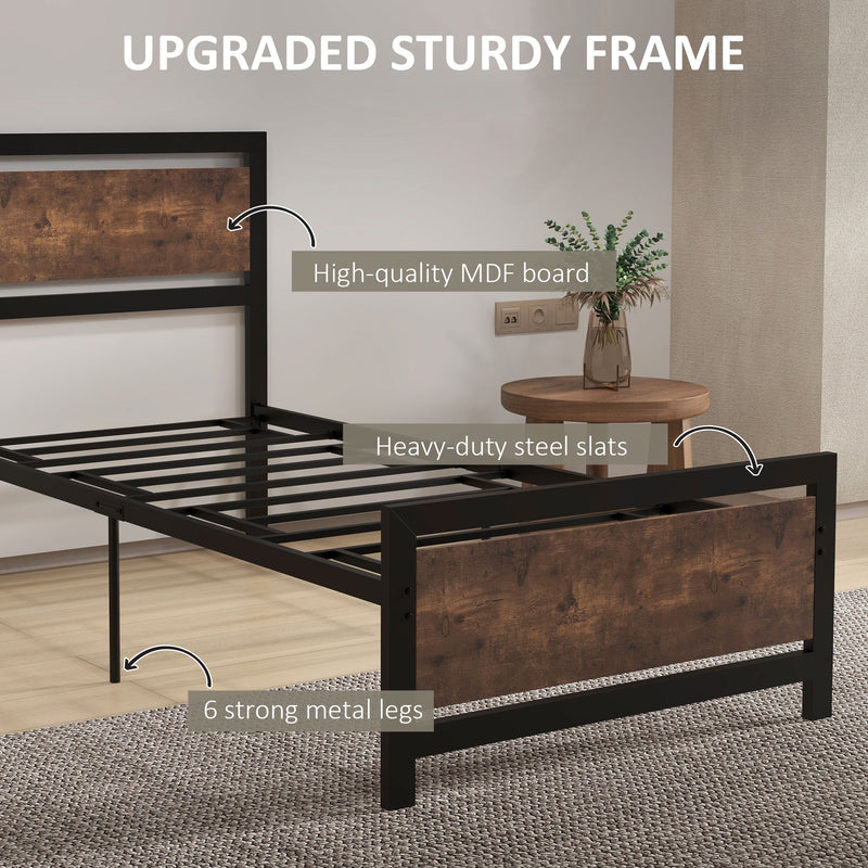 Single Metal Bed Frame with Headboard Footboard and Underbed Storage for Adults Bedroom