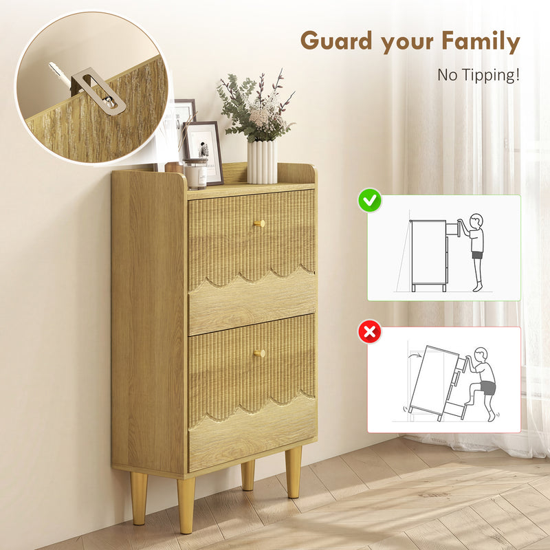 Slim Shoe Cabinet for Narrow Hallways with Adjustable Shelves and Top Storage Oak AOSOM