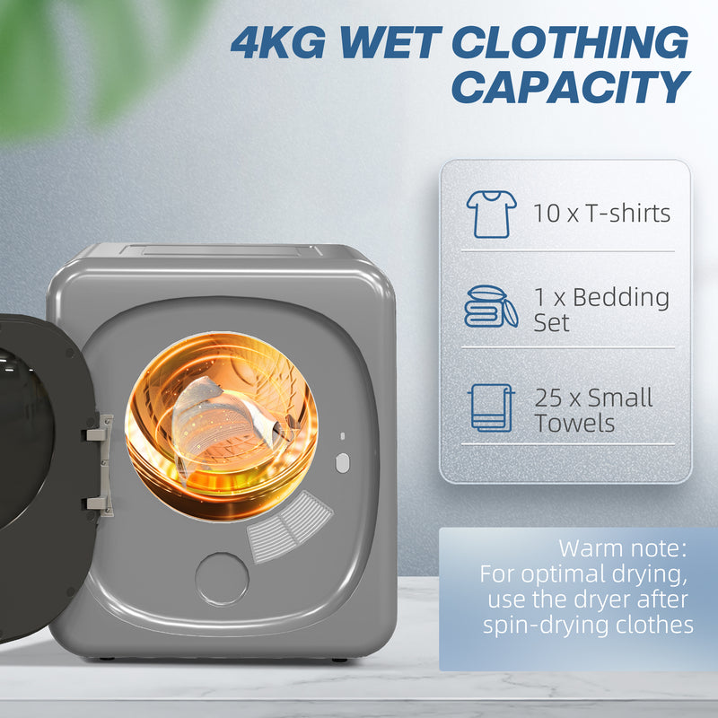 Compact Vented Tumble Dryer for Small Flats and Caravans with Quick Drying Silver