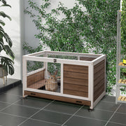 2 Tier Wooden Guinea Pig Hutch with Enclosed Run Ideal for Outdoor Use Brown