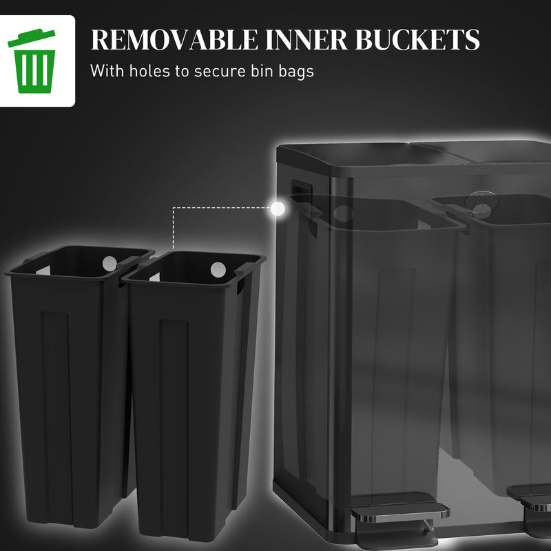 Black 40L Dual Compartment Stainless Steel Bin With Deodoriser Holders by HOMCOM
