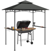 8 x 5 ft Grill Gazebo Double Tier BBQ Shelter with LED Lights Shelves and Hooks Dark Grey by Outsunny