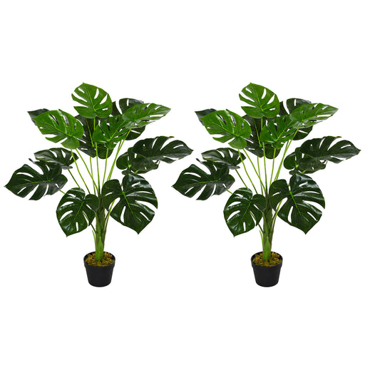 2 Pack Artificial Monstera Plants With Pots For Indoor Or Outdoor Decor 85cm Green