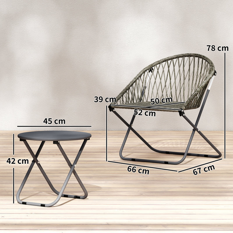 Folding Garden Bistro Set for 2 with Table and Chairs Ready Assembled Grey Rattan