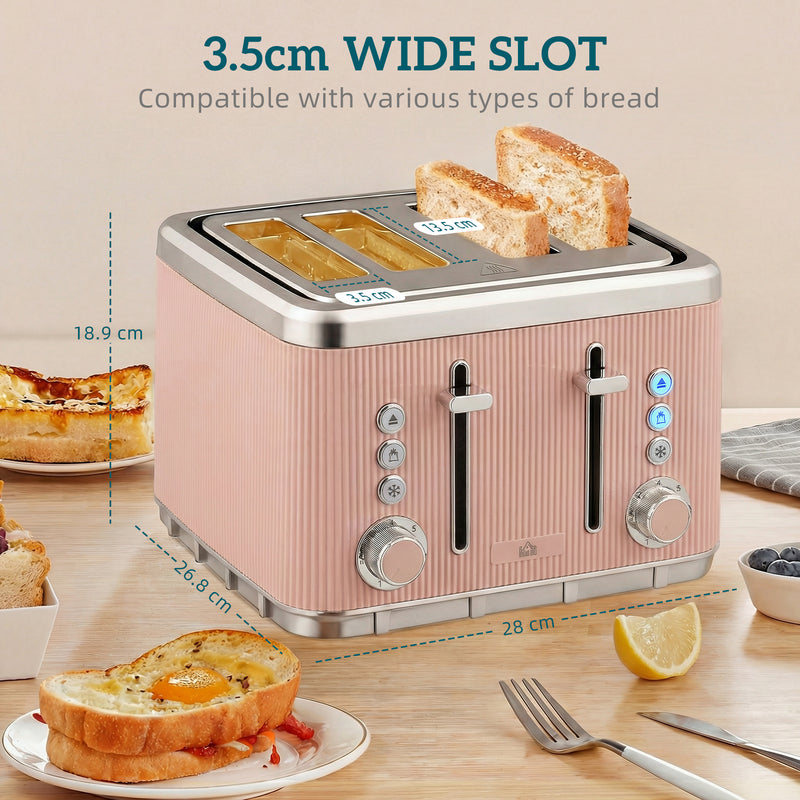 Kettle and Toaster Set for Fast Family Breakfasts and Tea Breaks Pink AOSOM