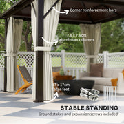 3 x 3m Hardtop Garden Gazebo with Polycarbonate Roof and Curtains Beige by Outsunny