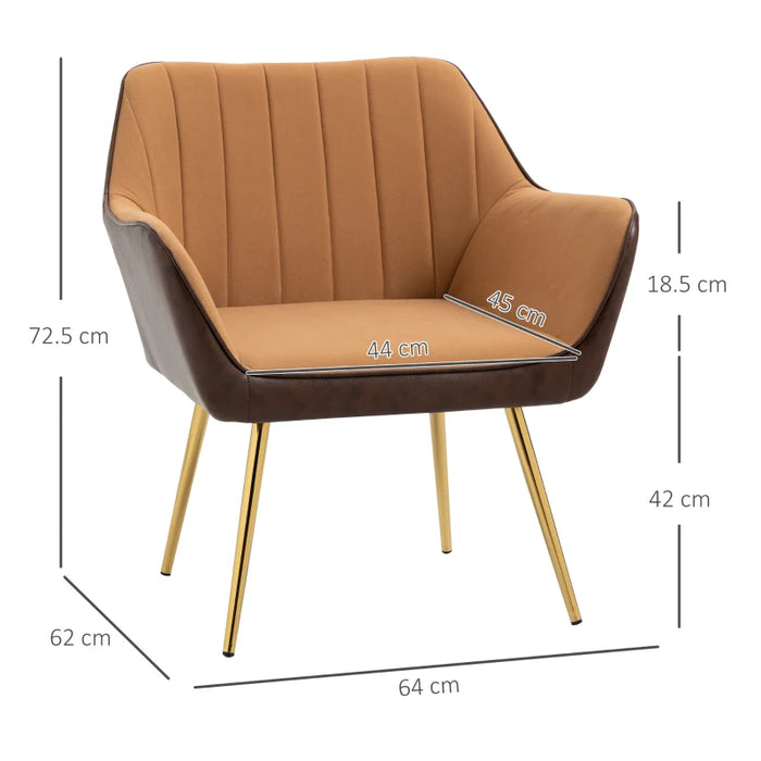 Velvet Armchairs, Gold Legs, Light Brown