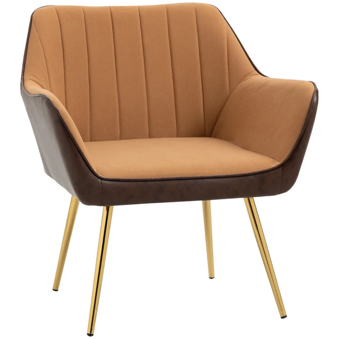 Velvet Armchairs, Gold Legs, Light Brown