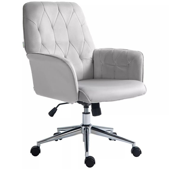 Image of a Vinsetto velvet grey office chair with wheels.