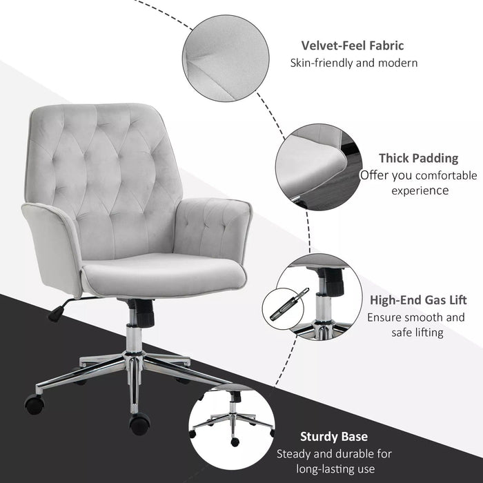 Image of a Vinsetto velvet grey office chair with wheels.