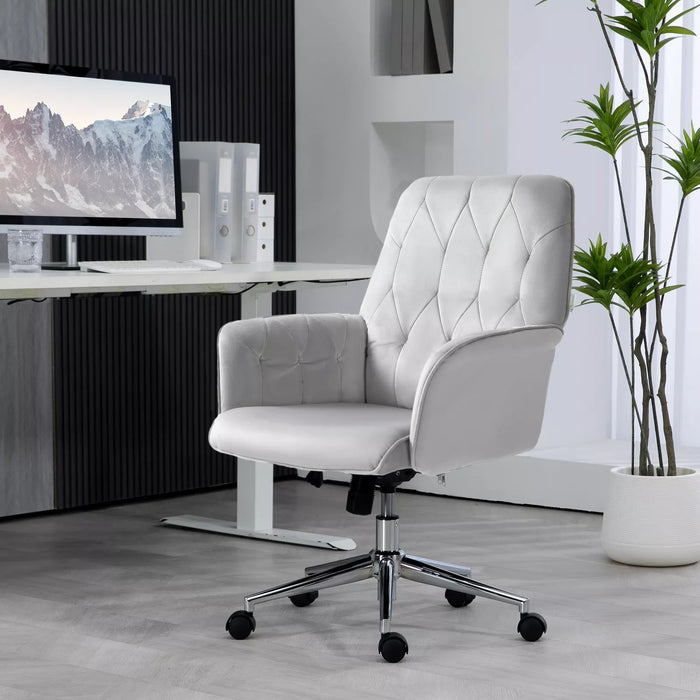 Image of a Vinsetto velvet grey office chair with wheels.