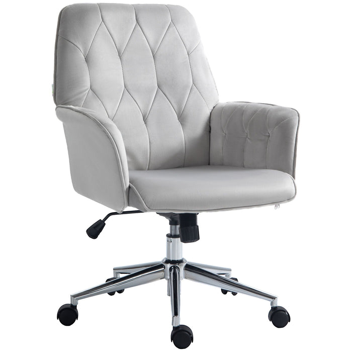 Image of a Vinsetto velvet grey office chair with wheels.