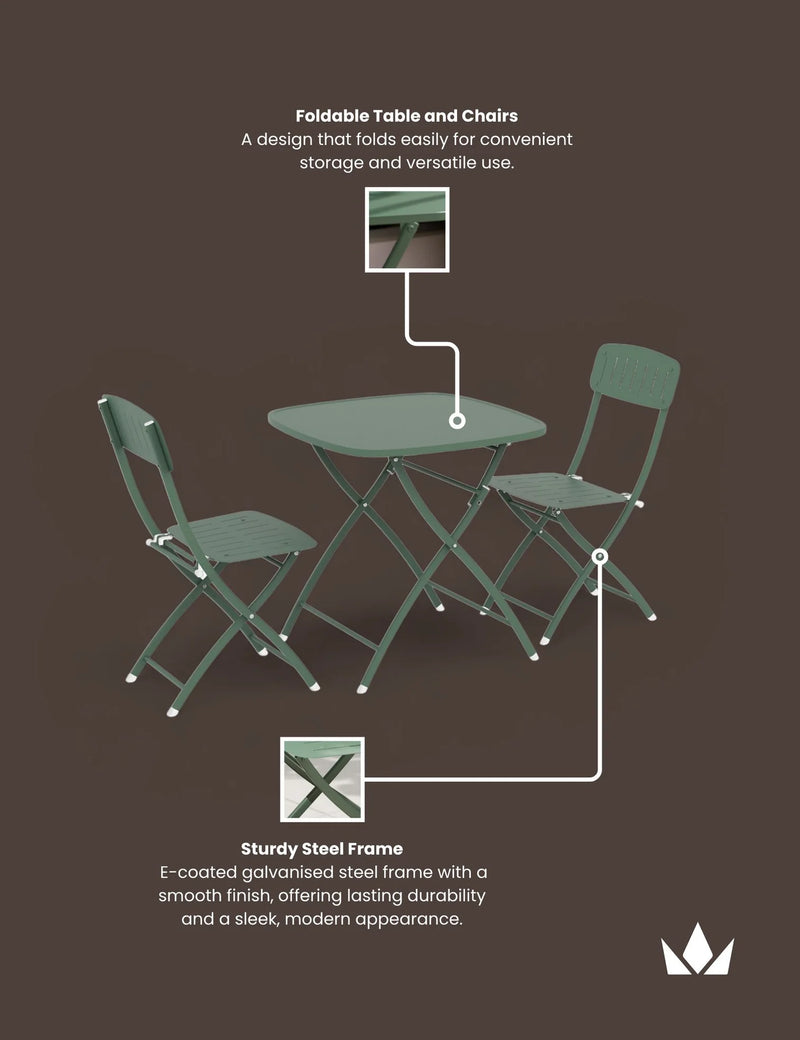 Venice 2 Seater Folding Garden Bistro Set, Moss Green