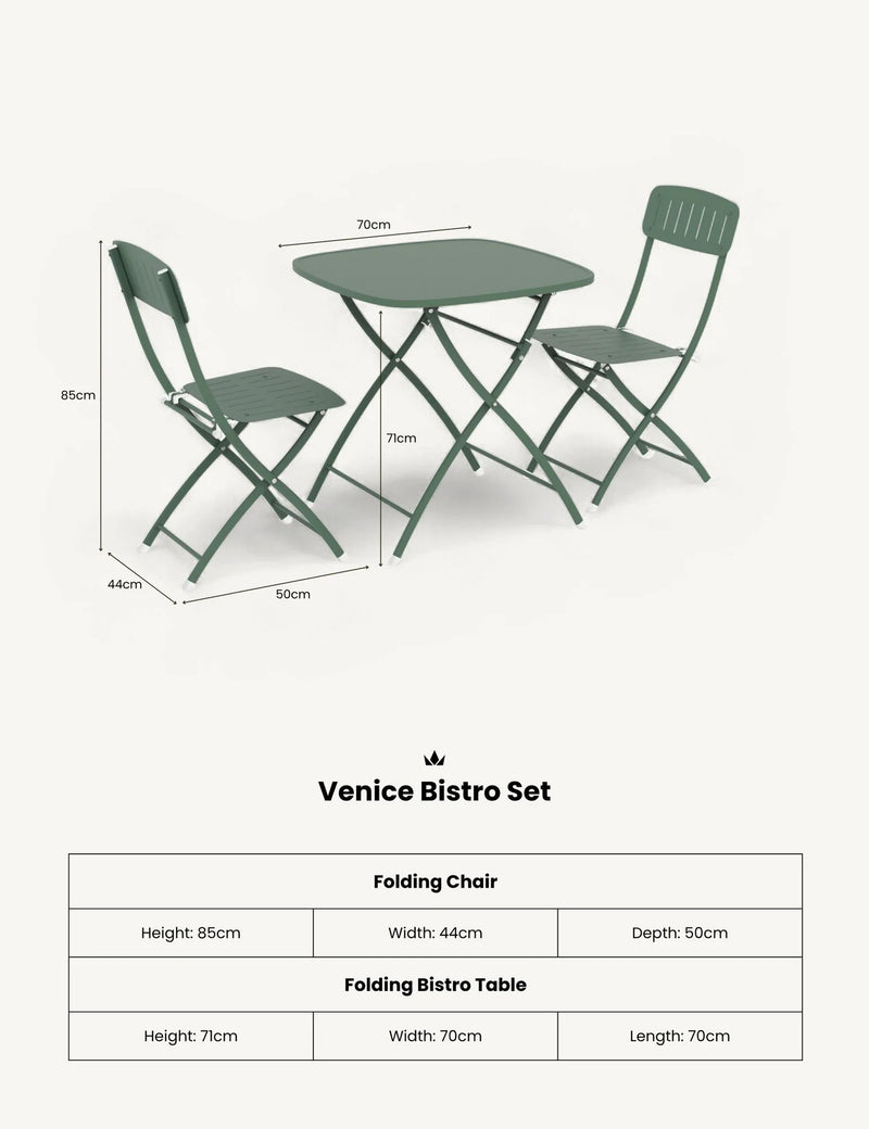 Venice 2 Seater Folding Garden Bistro Set, Moss Green