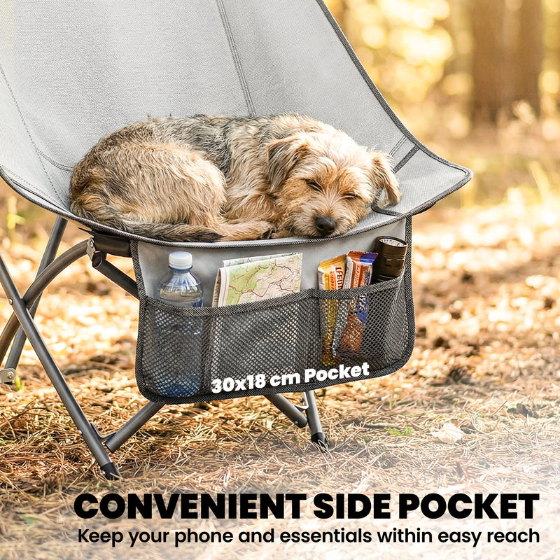 Folding Camping Moon Chair Quick Comfort No Assembly with Carry Bag Light Grey