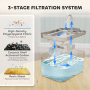 3.2L Stainless Steel Cat Water Fountain with Silent Pump and Visible Water Level Window