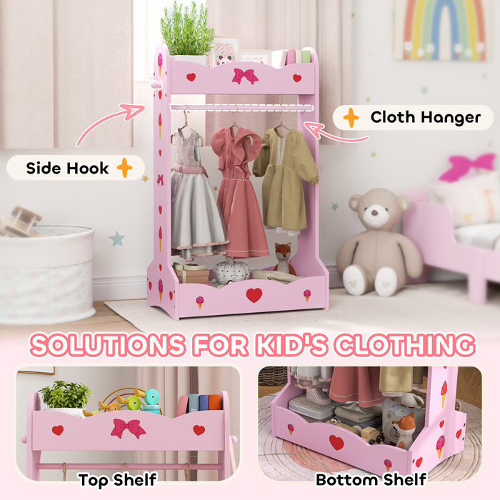 Kids Clothes Rail with 2 Storage Shelves for Ages 3-8 in Hot Pink by AIYAPLAY