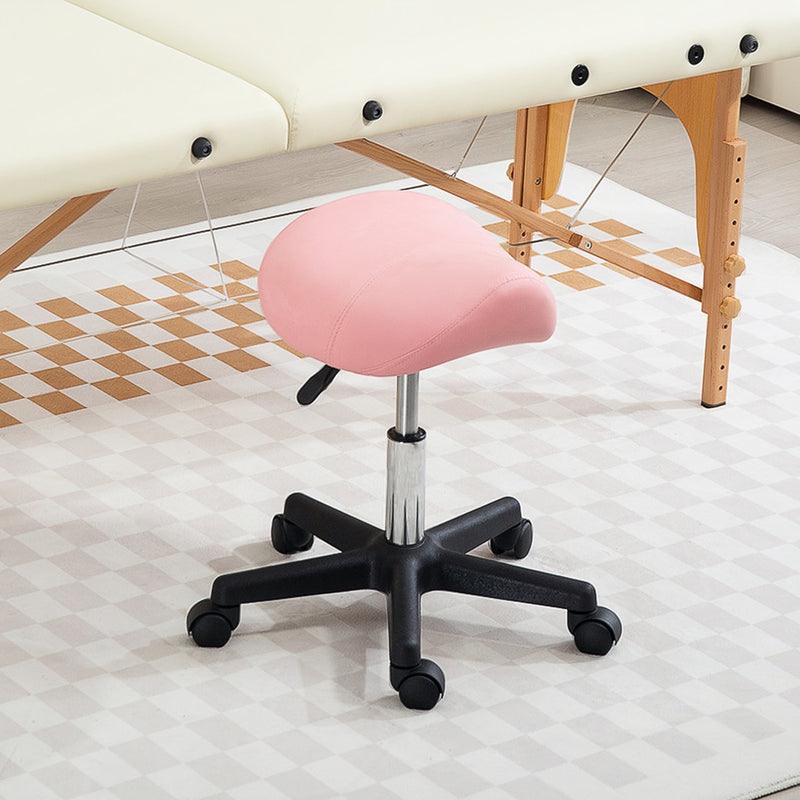 Pink Adjustable Saddle Stool with PU Leather and Steel Frame for Salon Spa Massage by HOMCOM