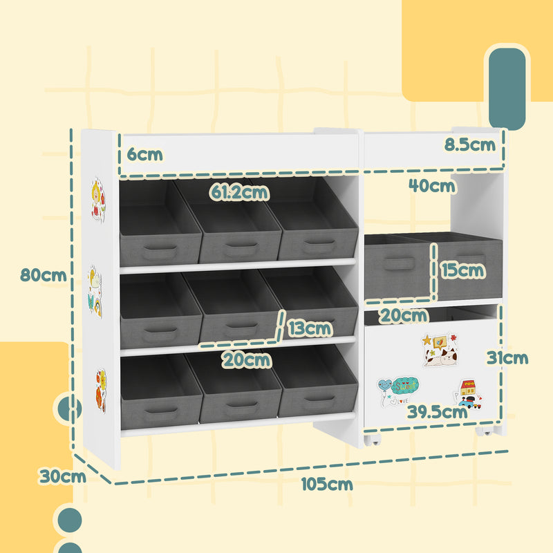 White Kids Toy Storage Unit with 11 Bins Cabinet and Shelves for Nursery or Playroom by AIYAPLAY