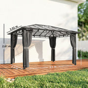 3x4m Garden Gazebo with Polycarbonate Hardtop Roof for Year Round Shelter and Privacy Dark Grey Outsunny
