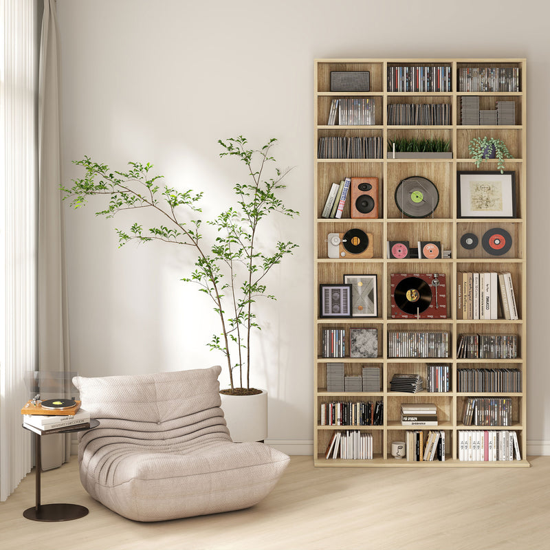 Tall CD Storage Cabinet with Adjustable Shelves for Home or Office Use Oak Tone