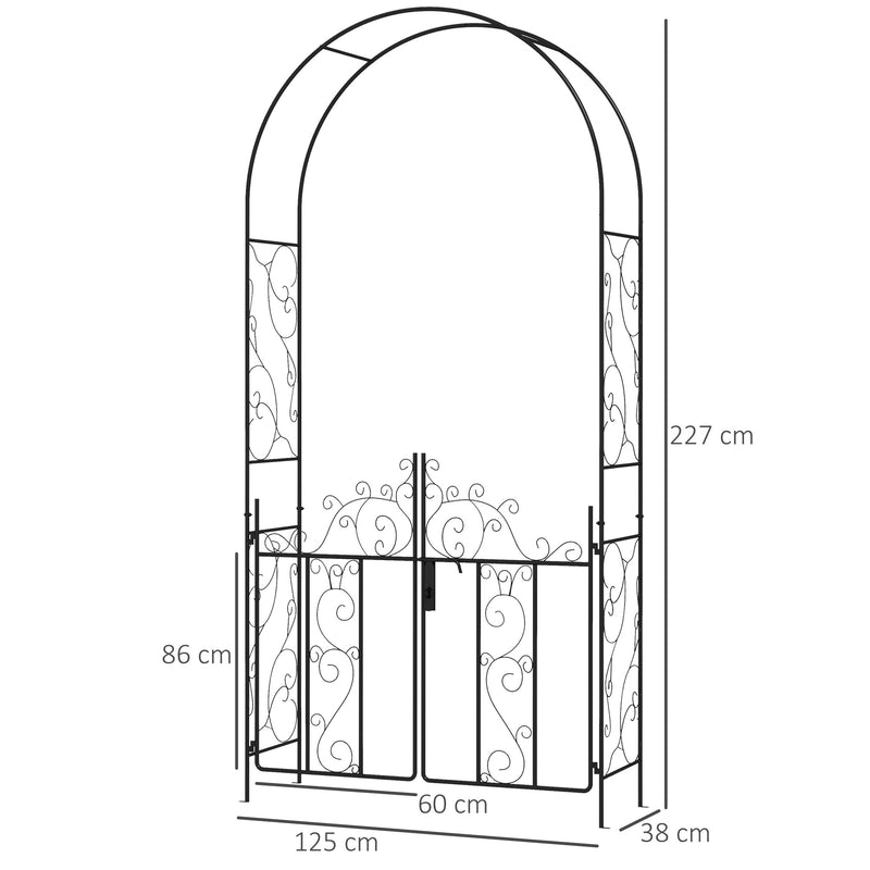 Black Metal Garden Arch With Double Gates for Climbing Plants and Weddings by Outsunny