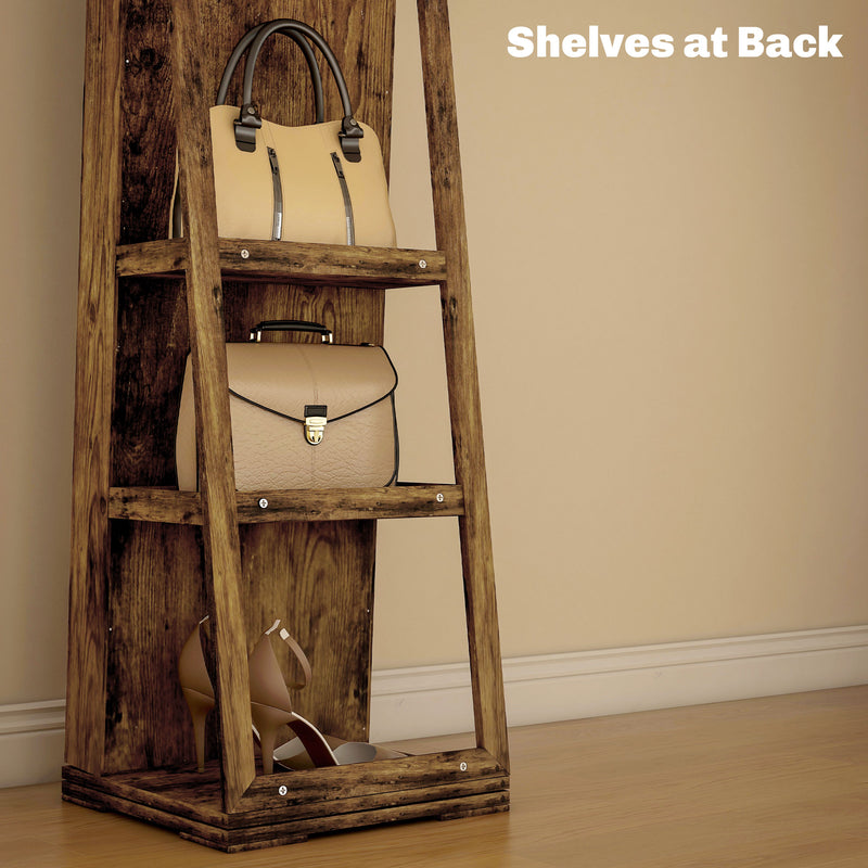 Lockable Rustic Brown Jewellery Cabinet With 360Â° Swivel and Full Length Mirror by HOMCOM