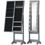 Freestanding Jewellery Cabinet With LED Lights And Full Length Mirror Storage Grey