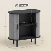 Modern Sideboard with Fluted Sliding Doors and Storage Shelves for Kitchen or Dining, Grey